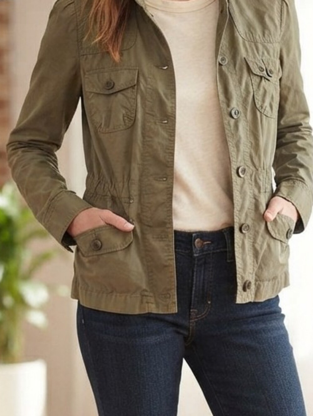Ann Taylor LOFT Olive Green Utility Utility Field Jacket Cargo Jacket Small